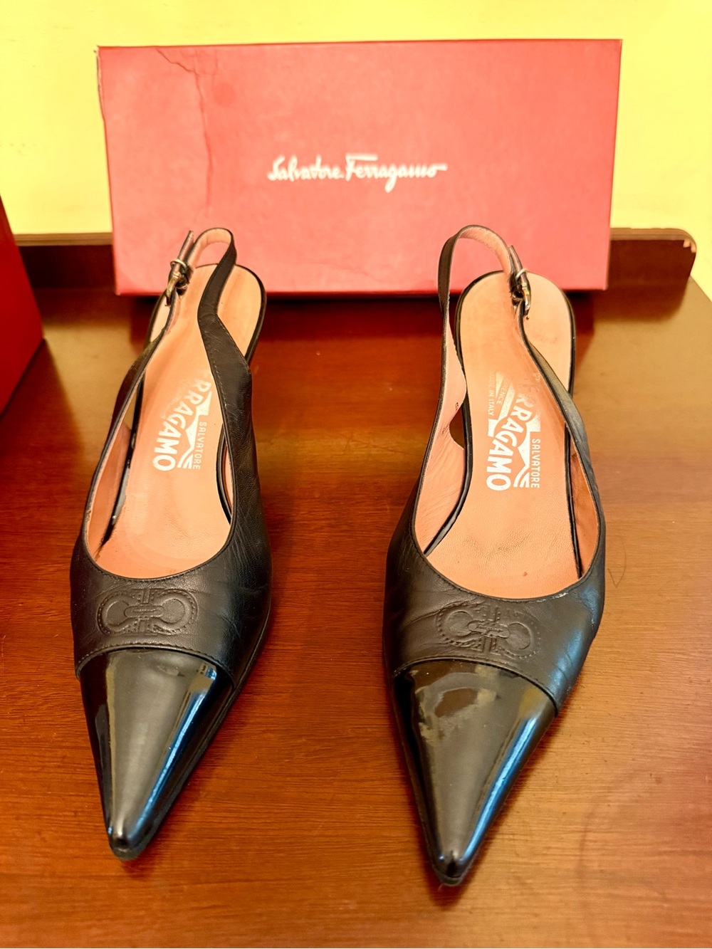 Salvatore Ferragamo Black Pointed Slingback Mules